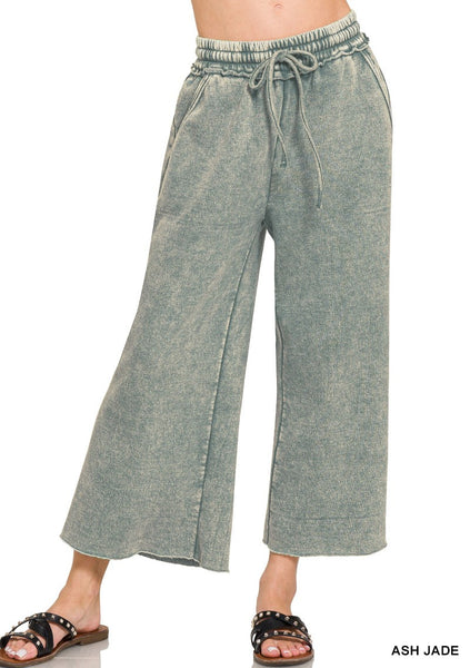 Acid wash fleece palazzo sweatpants with pockets by Zenana