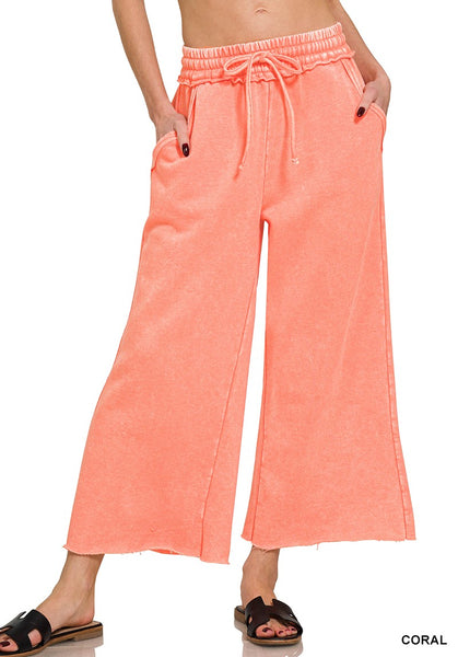 Acid wash fleece palazzo sweatpants with pockets by Zenana