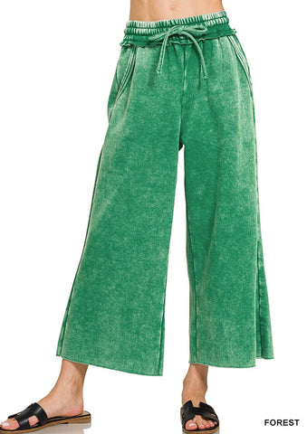 Acid wash fleece palazzo sweatpants with pockets by Zenana