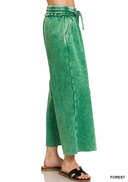 Acid wash fleece palazzo sweatpants with pockets by Zenana
