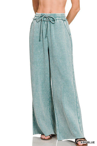 Acid wash fleece palazzo sweatpants with pockets by Zenana