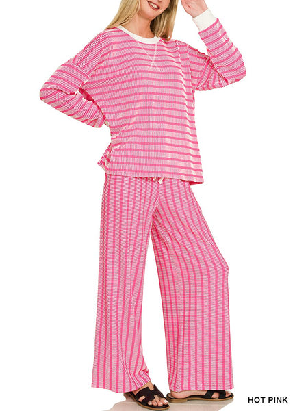 Raised rib striped pullover & pants set