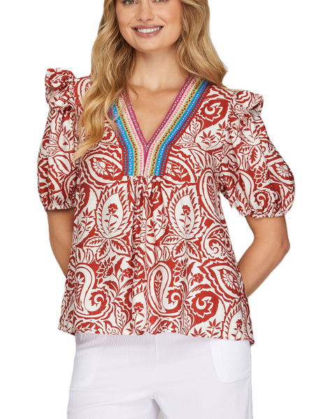 Half Sleeve Woven Print By She & Sky