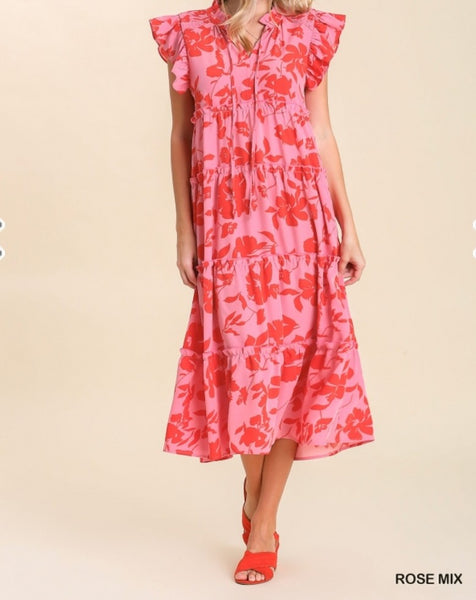 Floral Print Tiered Maxi Dress