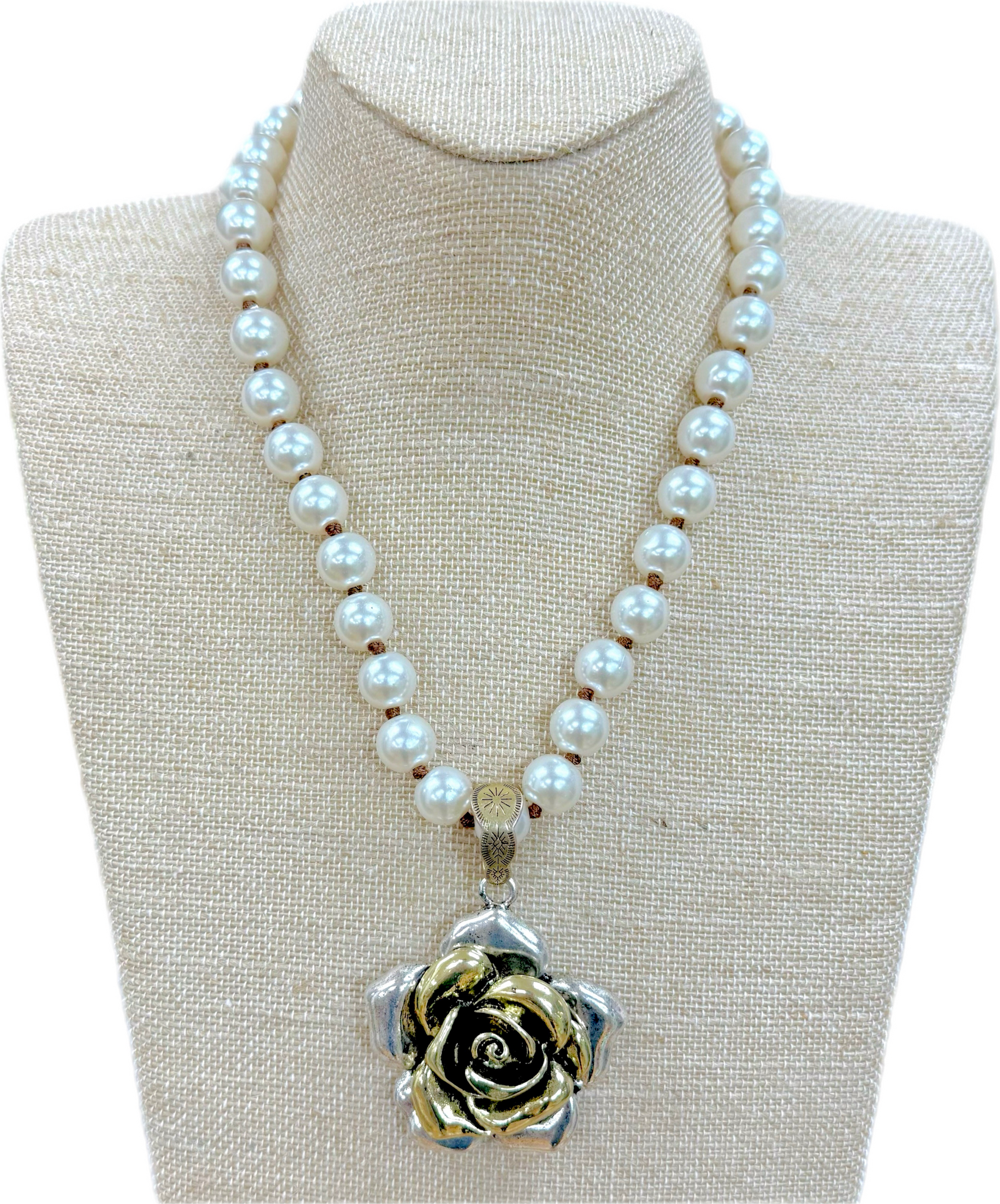 Two Tone Rose Pendant Necklace