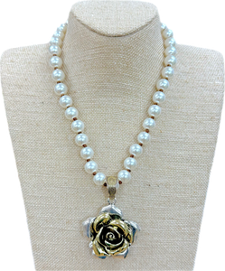 Two Tone Rose Pendant Necklace