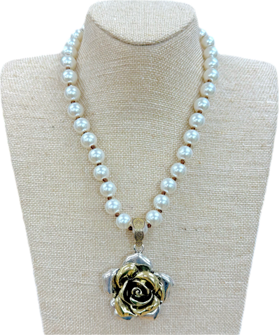 Two Tone Rose Pendant Necklace