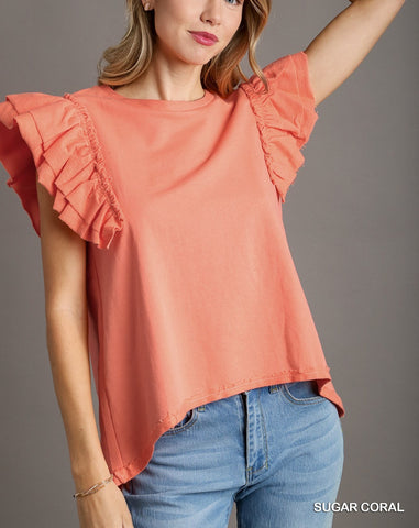 French Terry Top with Layered Ruffle Sleeves Umgee