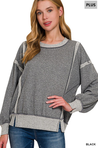 Plus washed bottom band exposed-seam sweatshirt