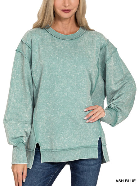 Acid wash f/terry exposed-seam sweatshirt