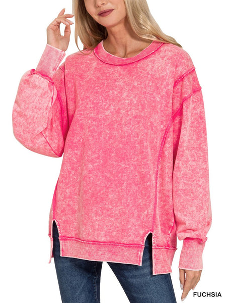 Acid wash f/terry exposed-seam sweatshirt