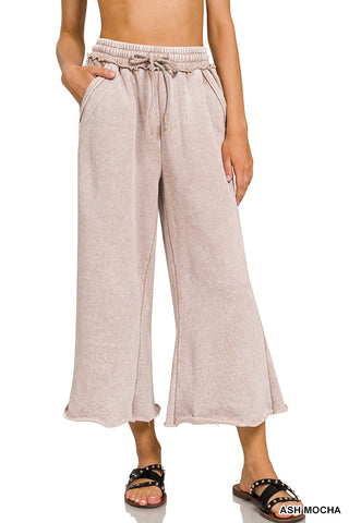 Acid wash fleece palazzo sweatpants with pockets by Zenana