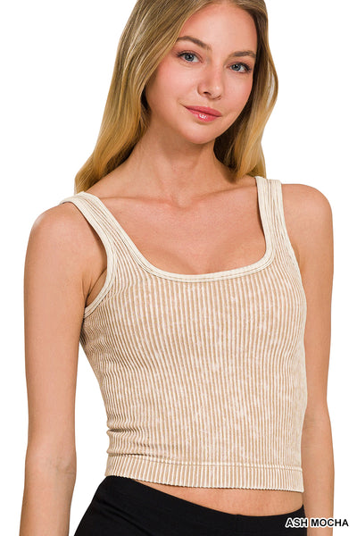 STONE WASHED RIBBED SQUARE NECK WITH BRA PADS
