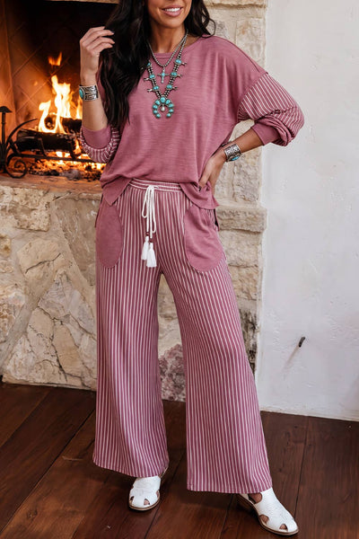 Fall 2026 Patchwork Long Sleeve Top Pocket Pants 2pcs Set