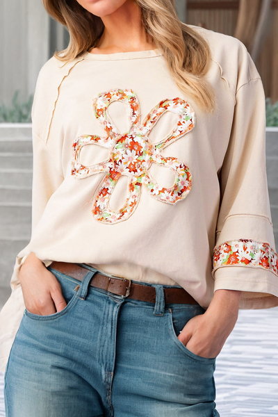 LDC  Flower Patch Graphic Exposed Seam Wide Sleeve Loose Top