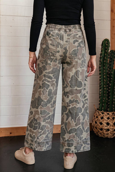 Camouflage Print Drawstring Waist Pocket Shift Jeans