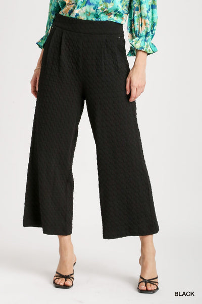 Square Jacquard Wide Fit Pants and Round Neck Top Set Umgee