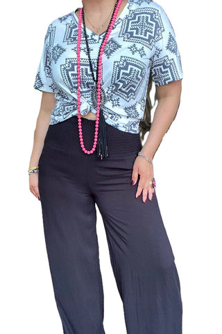 Solid black soft long straight women pants w/pockets