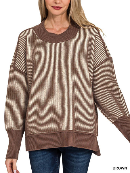Exposed seam two tone sweater by Zenana
