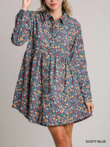 Floral Corduroy Dress By Umgee