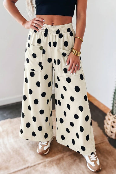 Fall 2026 Polka Dot Wide Leg Elastic Waist Casual Pants