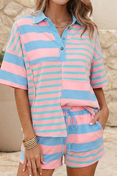 LDC Stripe Exposed Seam Mixed Patchwork Loose Short Set