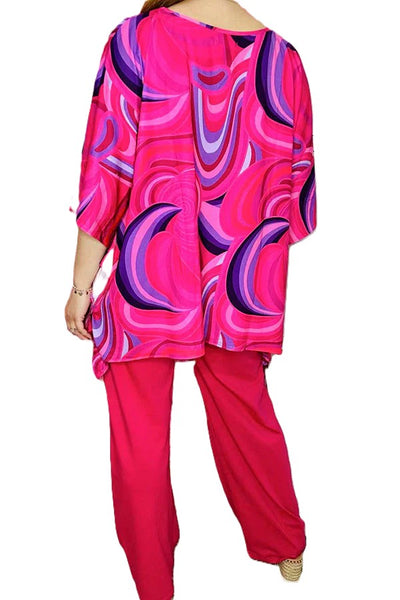 Fuchsia prints top & pant 2pc set