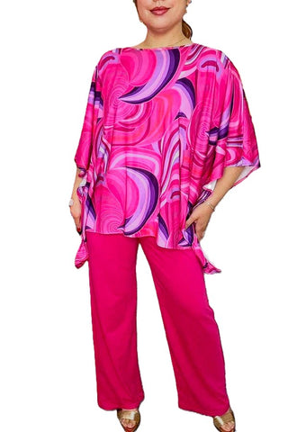 Fuchsia prints top & pant 2pc set