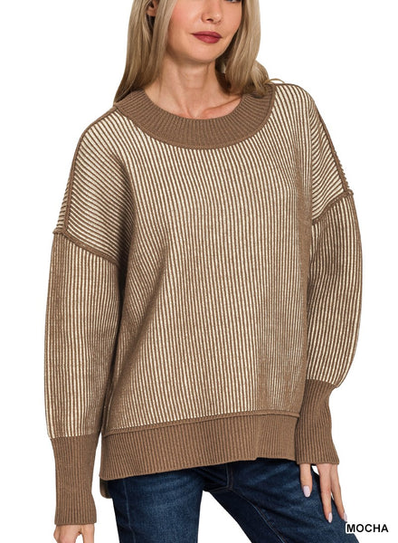 Exposed seam two tone sweater by Zenana