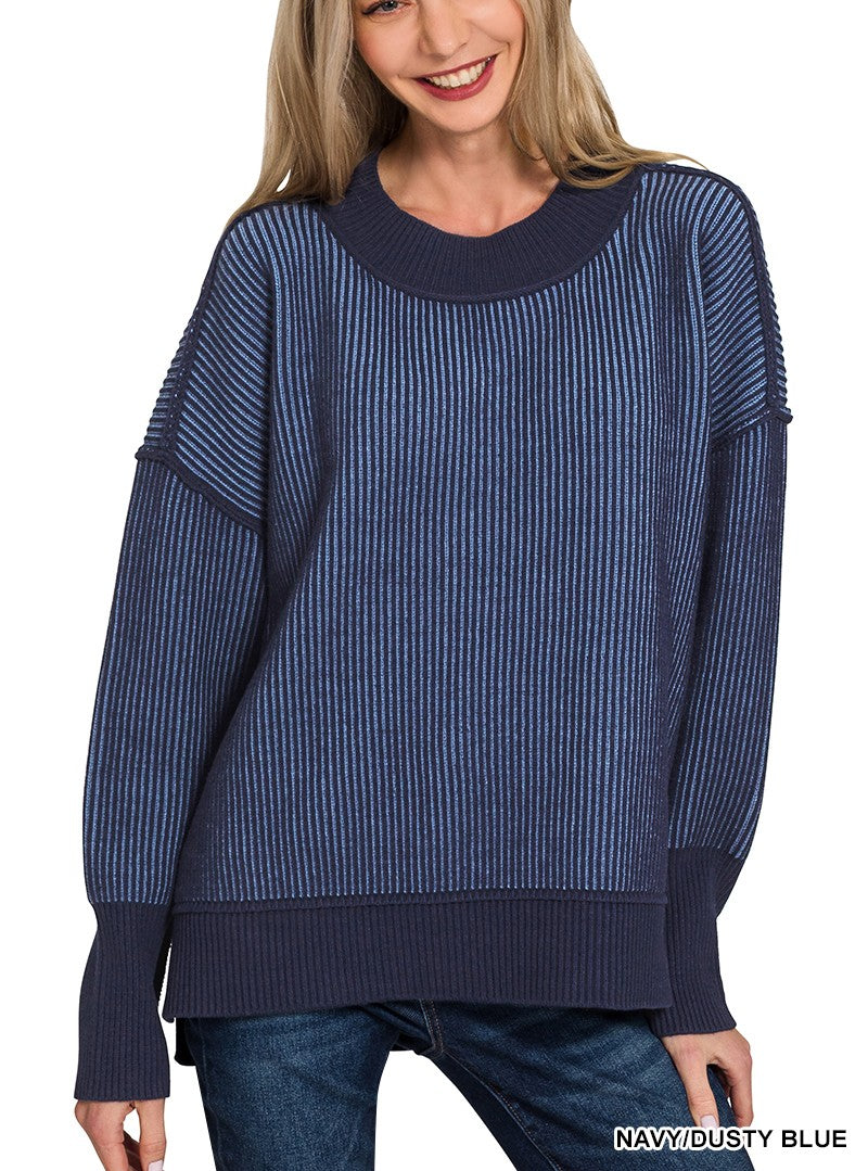 Exposed seam two tone sweater by Zenana