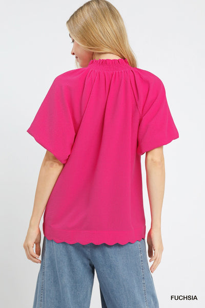 Umgee Scalloped Hem Textured Blouse