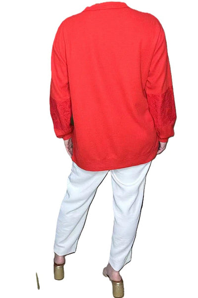 Red lace patch long sleeve top