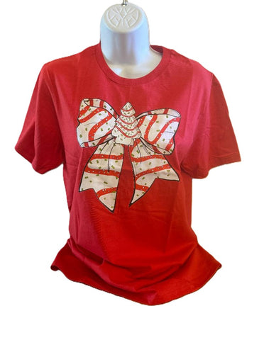 Red Christmas T-Shirt with Cake Bow