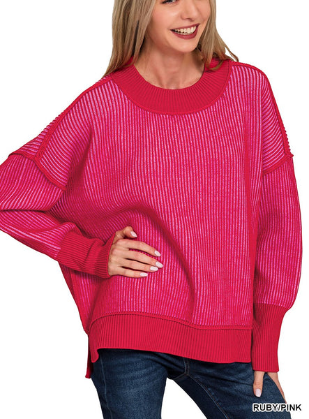 Exposed seam two tone sweater by Zenana