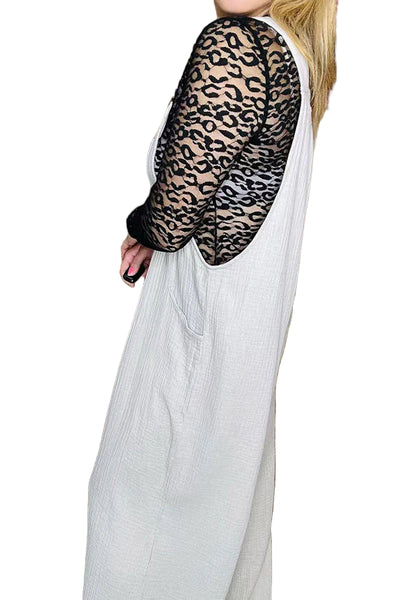 Black leopard lace long sleeve top