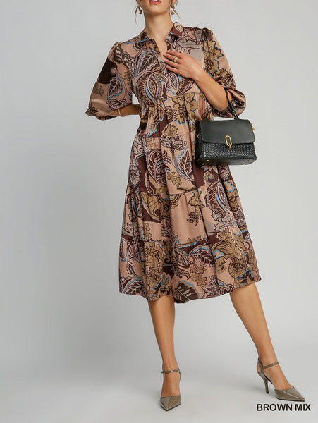 Paisley Print Satin Midi Dress Umgee