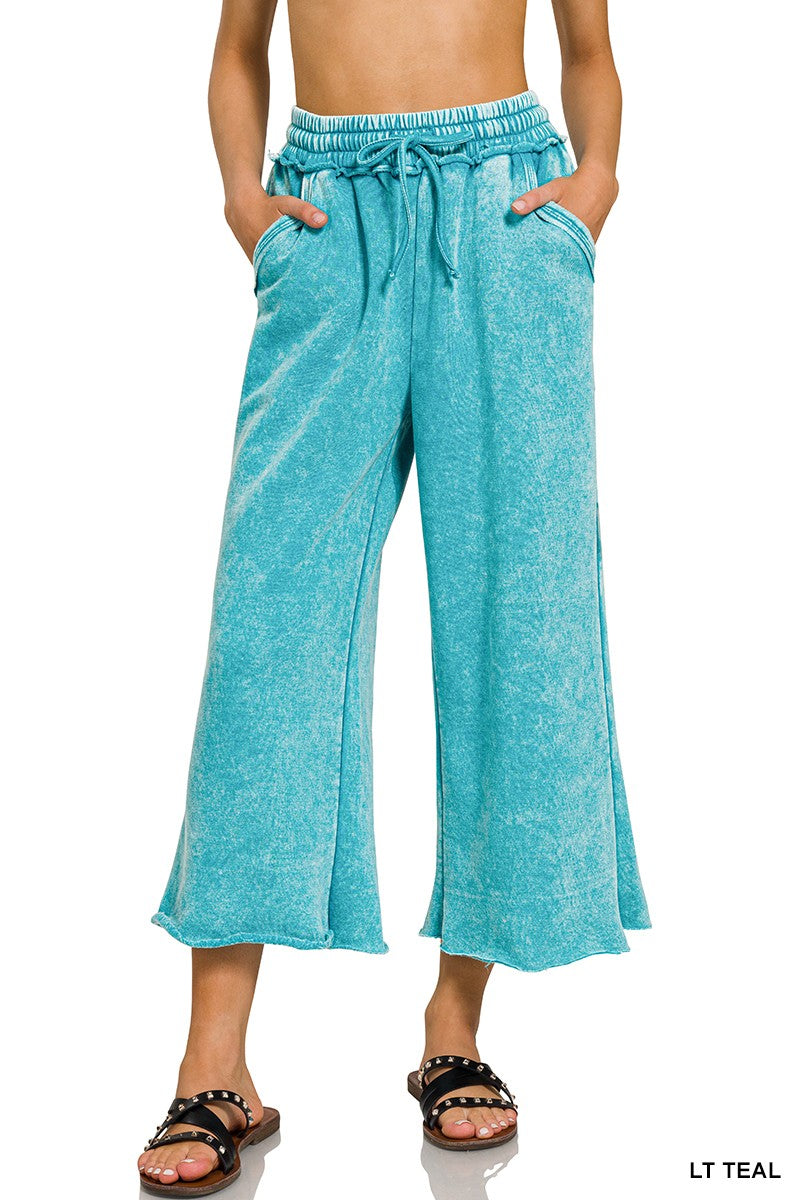 Acid wash fleece palazzo sweatpants with pockets by Zenana