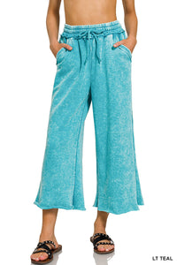 Acid wash fleece palazzo sweatpants with pockets by Zenana
