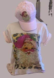 Pink Vintage Santa T-Shirt with Rhinestones