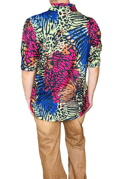 Western animal printed color block short sleeve women top
