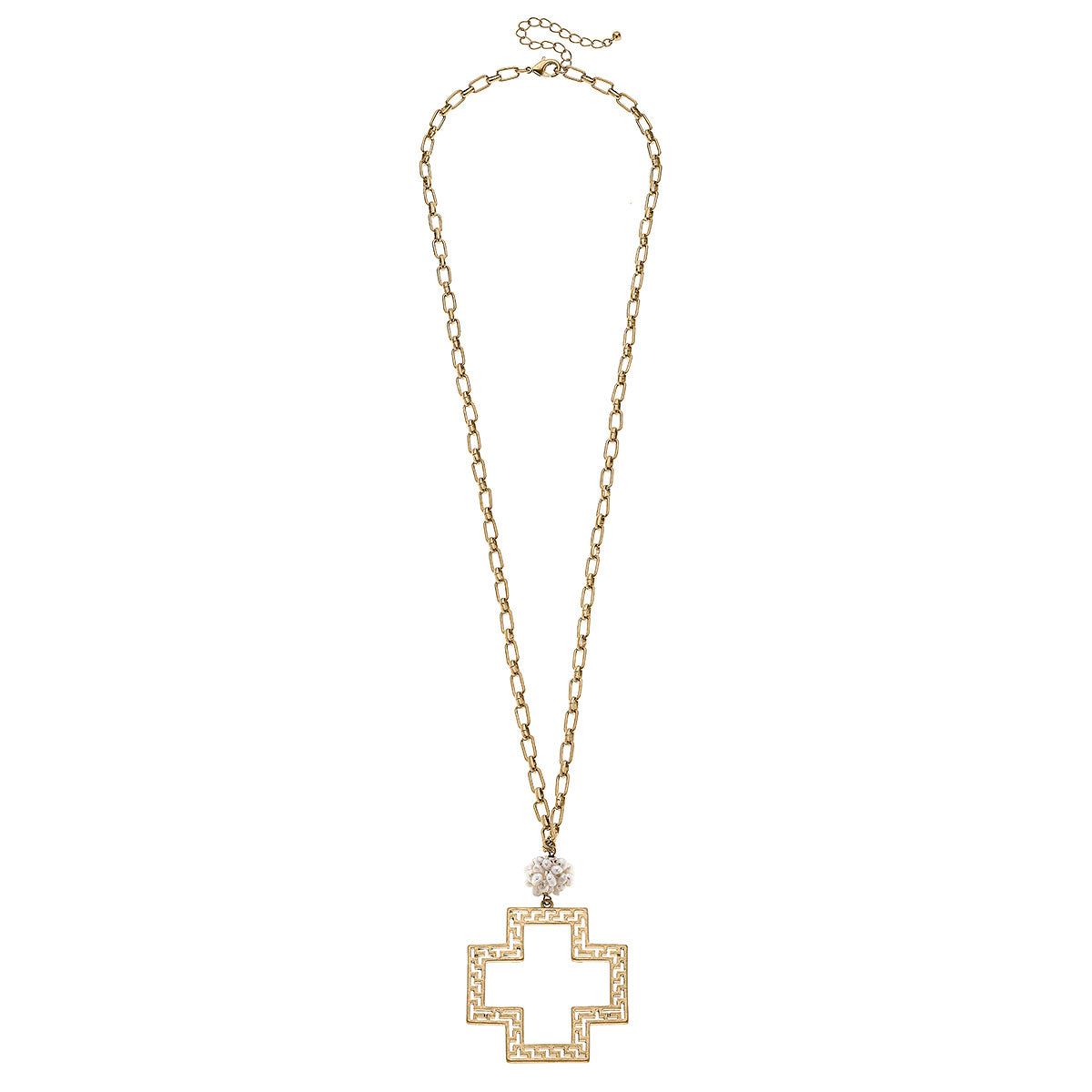 Cross Pendant & Pearl Cluster Necklace
