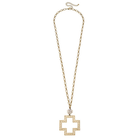 Cross Pendant & Pearl Cluster Necklace