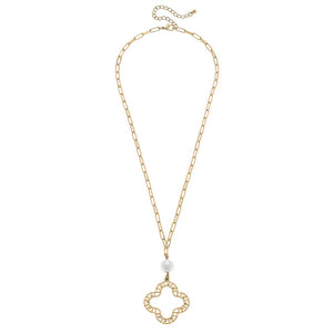 Pearl & Greek Keys Clover Necklace