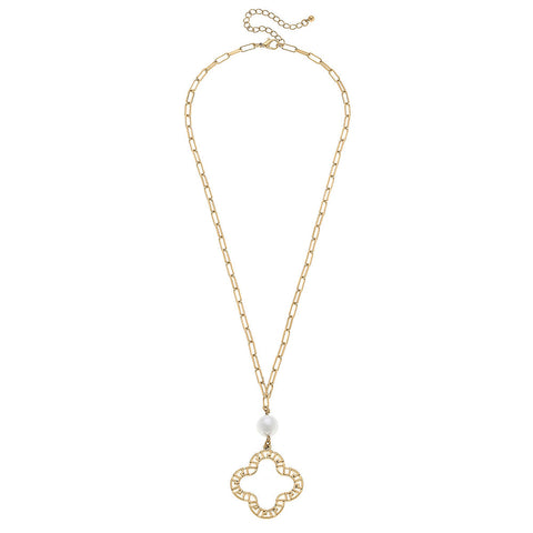 Pearl & Greek Keys Clover Necklace