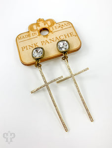 Gold Pave Cross Earrings