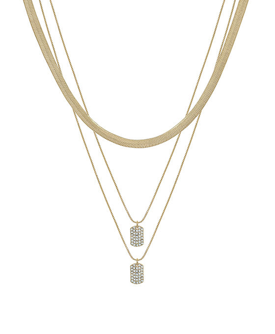 Double Square Pave Snake Chain Layer Necklace