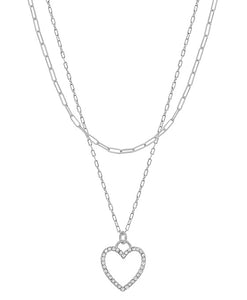 Heart Pave Pendant Layer Necklace