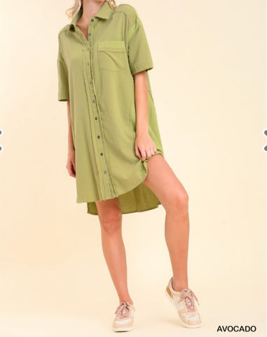 Mixed Fabric Button Down Dress