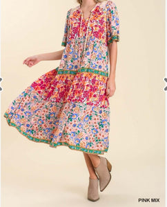 Mixed Floral Print Maxi Dress