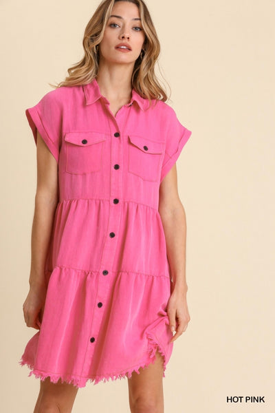 Button Front Ruffle Dress